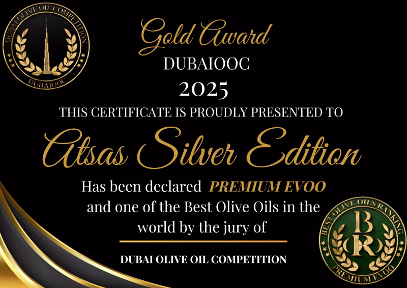 Atsas Olive Oil has earned the distinguished Gold Award at the Dubai International Olive Oil Competition 2025. A prestigious honor